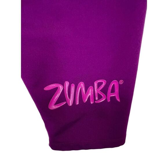 Zumba Cropped Purple Athletic Leggings With “Zumba” Design - Picture 3 of 6